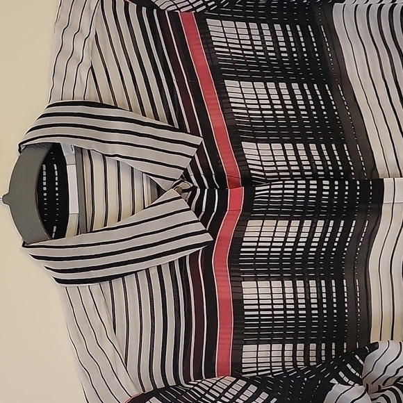 VTG LIZ CLAIBORNE 1990s Striped Chiffon Semi-Sheer Button Down Shirt Medium - Picture 6 of 8